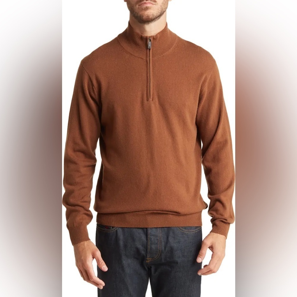 RODD & GUNN Cashmere optim wool 1/4 Half-Zip Sweater pullover merino chocolate